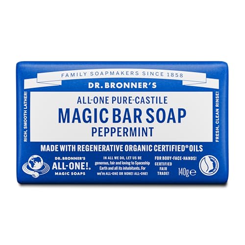 Dr. Bronner’s Savon Solide Bio Menthe Poivrée 140 g – Rafraîchissant & Tonifiant