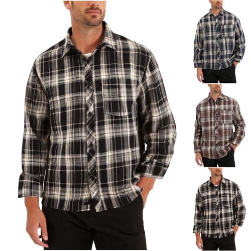 Cambkatl Men's Loose Long Sleeve Gingham Shirts - 2025 Fall Business Casual Button Down Lapel Plaid Cardigan Shirts2
