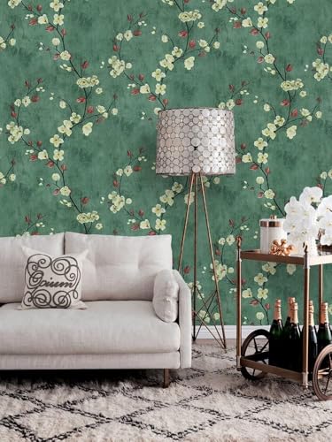 Image of Green Floral Self Adhesive Wallpaper, Waterproof Peel and Stick Removable PVC Wall Sticker for Living Room and Home Decoration (45x300 cm - Pack of 1)