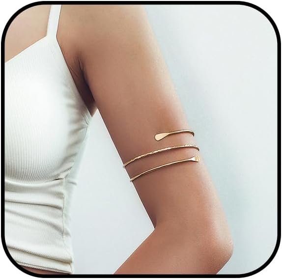 Arm Cuff Bracelet for Women Gold Arm Cuff Upper Arm Layered Cuff Bangle Bracelet Minimalist Armband Stackable Jewelry for Summer Beach