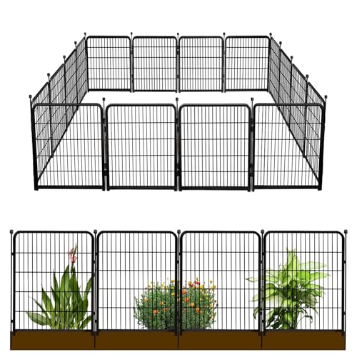 Getlay Doorless Dog Digging Fence Barrier,48in(H) 12 Panels Total 26.6 Ft(L), Black Metal Fencing for Yard 4ft Tall, Dog Fence Outdoor for Yard, Fencing for Garden Beds, Garden Fences Border