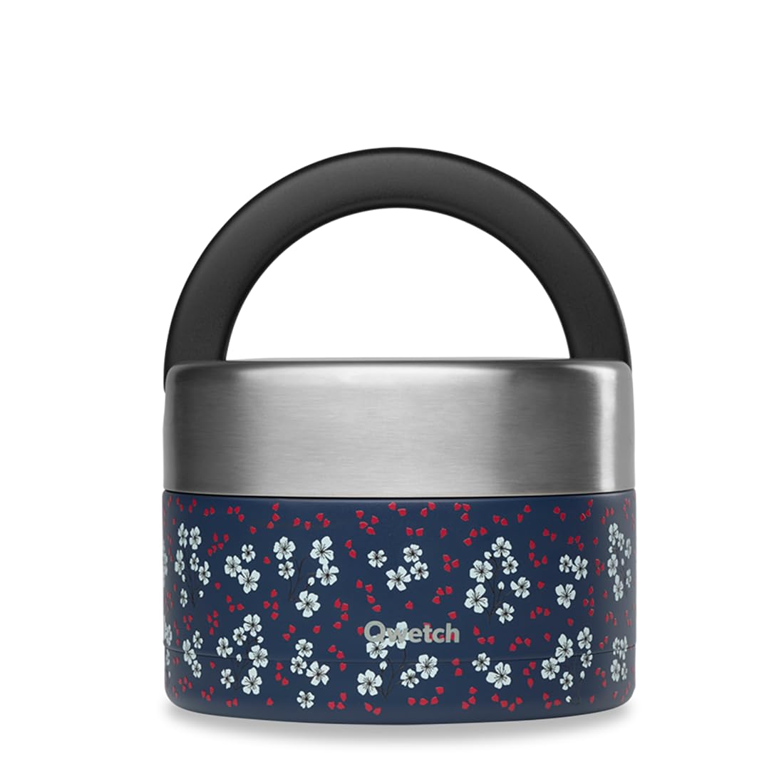 QWETCH - Insulated Stainless Steel Lunch Box with Handle - Hanami Blue 650ml - Hot Food Box - 5h Hot and 7h Cold - Waterproof & BPA-Free