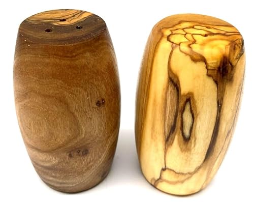 D.O.M. Salière et poivrière en forme de tonneau en bois d'olivier – individuellement ou en lot (salière)