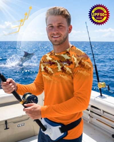 Image of FISHEAL Mens Long Sleeve Fishing Camo Shirts, UPF 50+ Sun Swim Rash Guard
