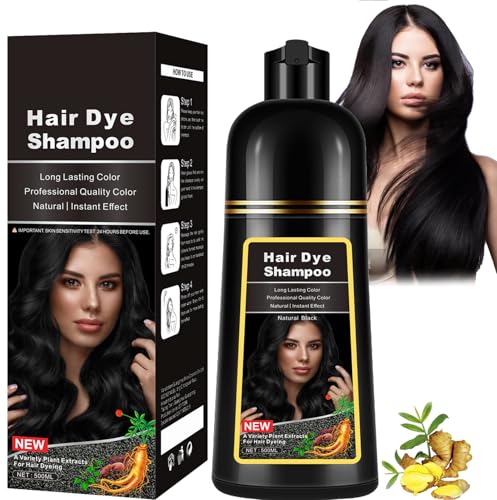 Shampoing colorant noir, 3 en 1 shampooing teinture cheveux instantanée, Couleur longue durée – 500 ml – Shampoing colorant pour cheveux gris pour hommes et femmes