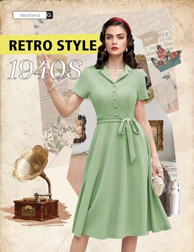 Image of Wedtrend Women's Vintage Tea Dress, Short Sleeve Cocktail Party Dress Work Church Casual Dress