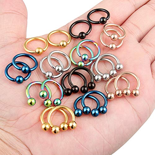 Kridzisw 12G Surgical Stinless Steel Horseshoe Captive Bead Septum Nose Eyebrow Lip Nipple Belly Hoop Rings Cartlage Helix Rook Daith Ear Gauges Plugs Tunnels Earrings Piercing Jewelry Women Men 12Mm #TOP6