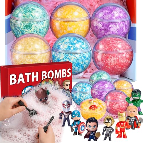 Bath Bombs for Kids: Hero Bath Bombs with Surprise Inside Organic Bath Bomb Rich in Natural Essential Oils Kids Bath Bomb Gift Set for Dry Skin Moisturize Kid Bath Toys (6 Pcs)