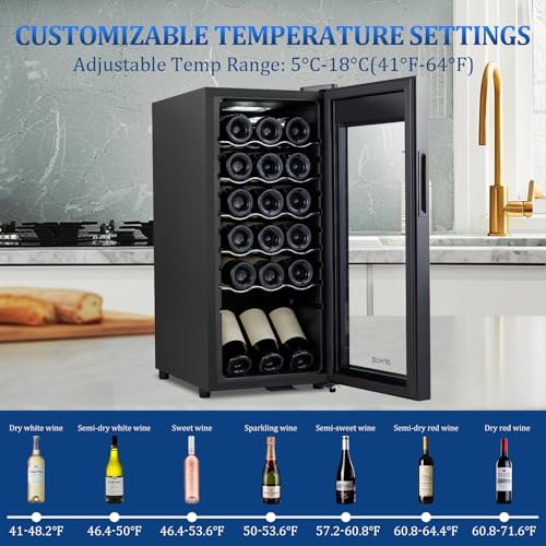 Image of 18 Bottle Compressor Wine Cooler Refrigerator with Lock, Freestanding Wine Fridge, 41F-64F Digital Temperature Control, Large Wine Cellar for Red, White, Champagne, and Sparkling Wine - Black