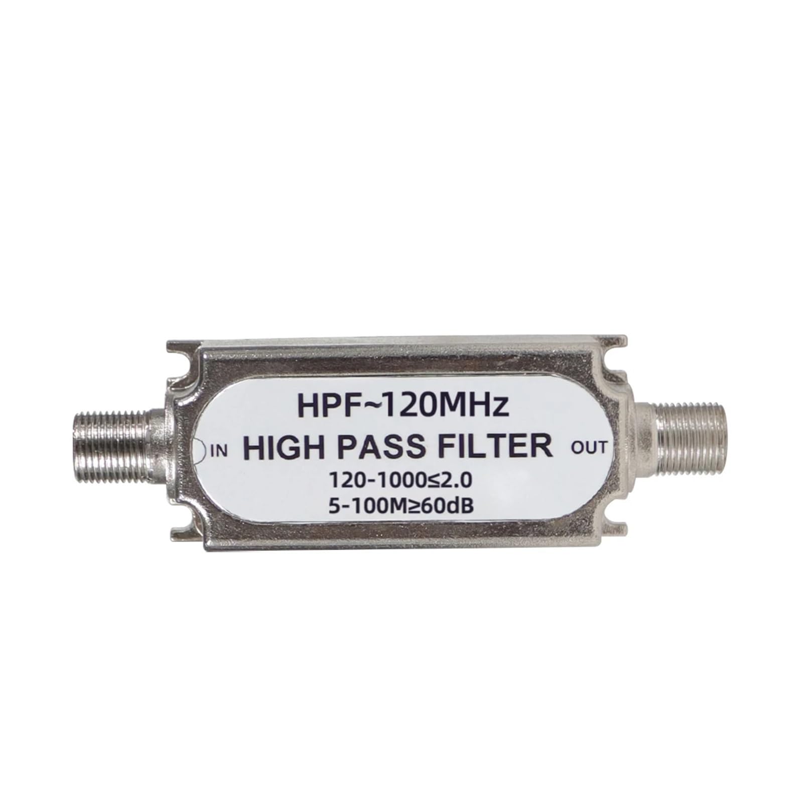 HPF 120 MHz Connecteur de type F Filtre passe-haut Unité impériale Filetage de tête F Filtrage du signal passe-haut(Dual Female)