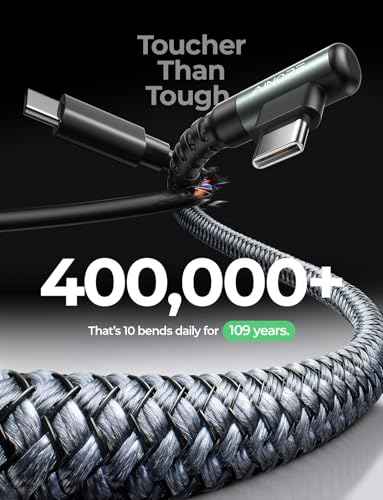 Image of AINOPE USB A to USB C Cable Short 3. 3FT 2-Pack Right Angle Fast Charging & Data Sync Nylon Braided Carplay Android Auto Car Charger Cord for iPhone 17 16 15 Samsung Galaxy iPad Pro Air Android Phones