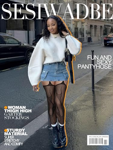 Image of Sesiwadbe Womens Fishnet Patterned Tights High Waist Suspenders Pantyhose Thigh High Stockings