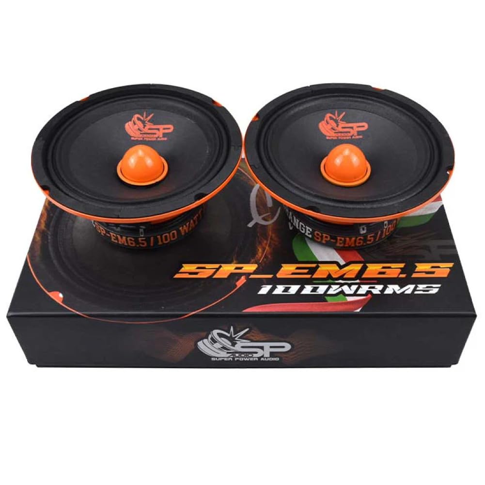 SP Audio 2 SP-EM6.5 diffusori midrange da 16,5 cm 165 mm 6,5" di diametro, 100 watt rms 200 watt max, impedenza 4 ohm, sensibilità 95 db, portiere, sportelli, auto, a coppia