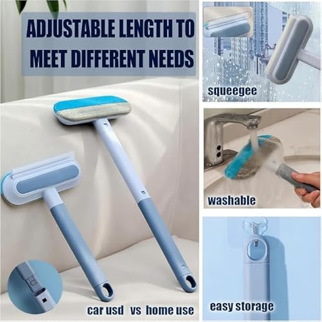 Vrurc Pet Hair Remover for Couch, Furniture & Car Seats ¨C Reusable Roller & Squeegee for Dog & Cat Hair ¨C Eco-Friendly, No Sticky Refills, Long Handle ¨C Easy Hair Removal for Pet Owners, Homes & Cars-dSIfMboK