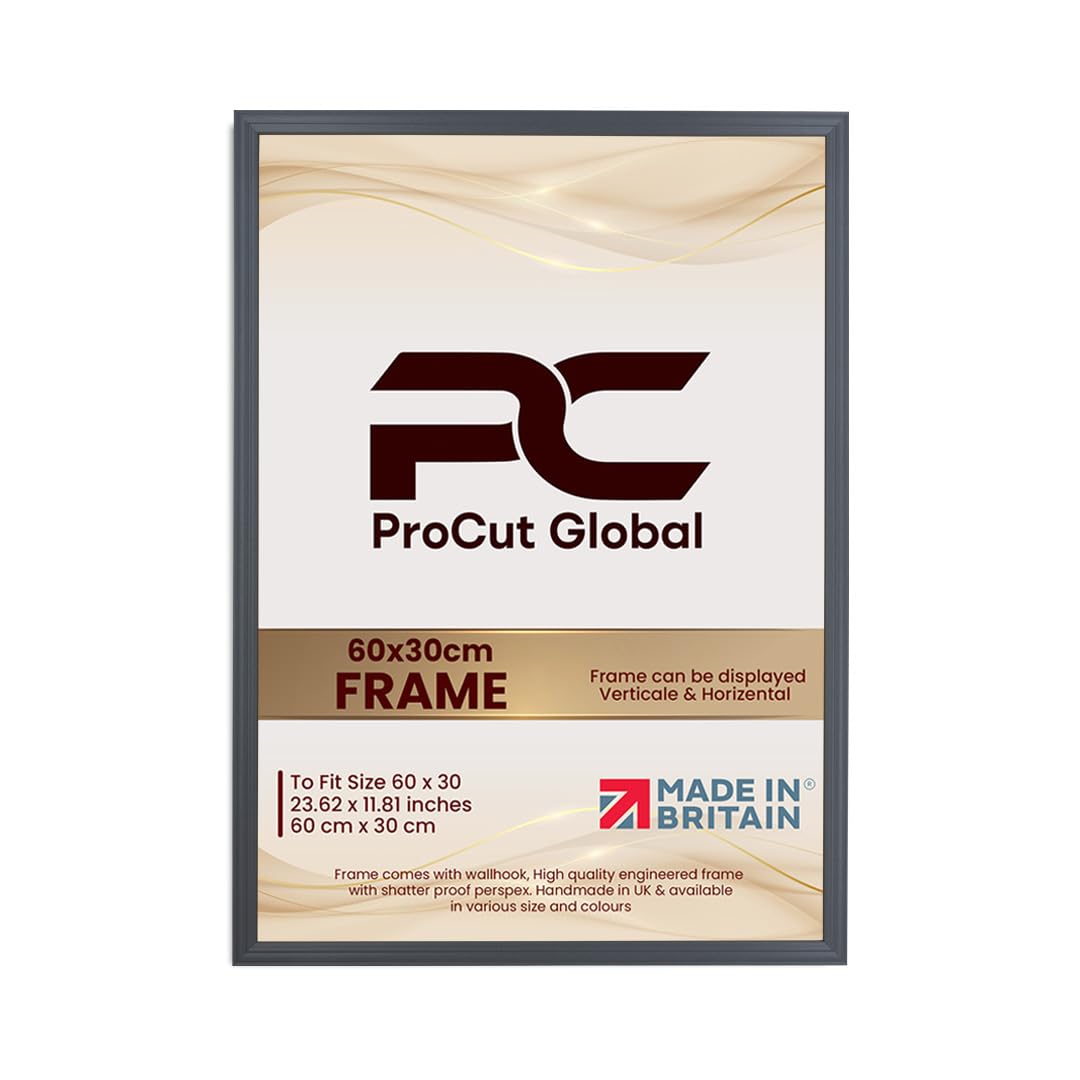 Procut Global 60x30CM Dark Grey Picture Frames - Classic Wooden Photo Frame with Shatterproof Perspex for Wall or Tabletop - Perfect for Posters, Certificates & Prints - Sizes & Colors Available