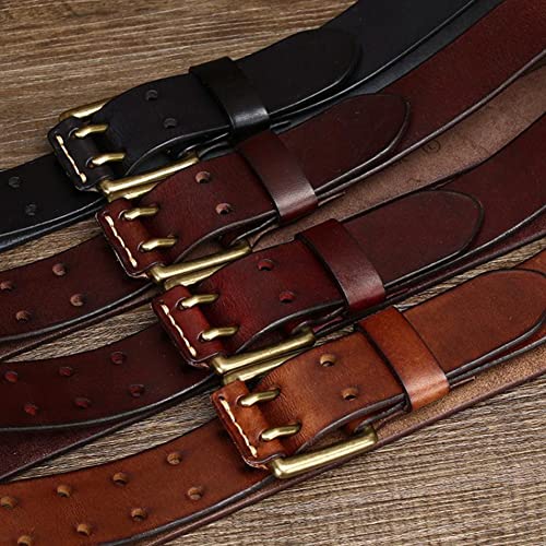 Mens Double Prong Leather Belt Solid Brass Buckle Casual Work Waistband for Jeans Pants4