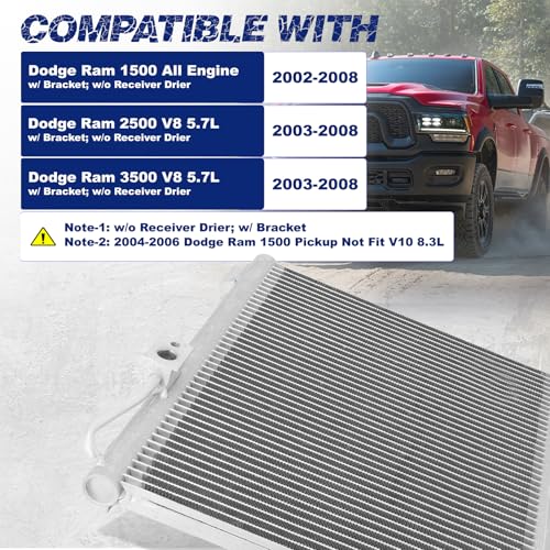 Image of Air Conditioning A /C Condenser Compatible with Dodge Ram 1500 2500 3500# 4984, 5072993AB, 5072993AA