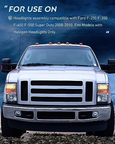 Image of Nilight Headlight Assembly Compatible with 2008 2009 2010 Ford F250 F350 F450 Super Duty Headlamps Replacement Black Housing Clear Reflector Lens Driver and Passenger Side