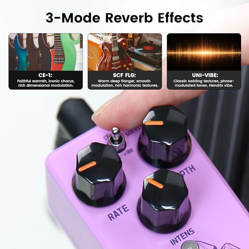 Image of SORAN JMD-01 Chromavibe Mini Digital Modulation Pedal, 3-in-1 Multi Effects with CE-1 Chorus /SCF Flanger /UNI-VIBE, Tap Tempo Rate Control, Buffer Bypass, Compact Size for Electric Guitar