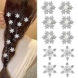 ROKZELT 10 Mollette Capelli Bambina, Mollette Natalizie Capelli, fermagli per capelli fiocco di neve accessorio natalizio con strass argentati per ragazze e donne, per l