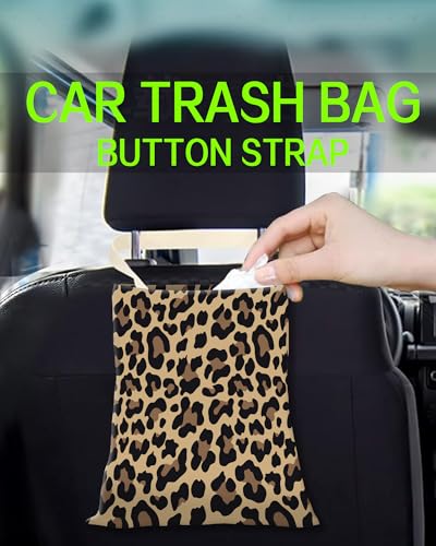 Image of Car Trash Can, Durable Hanging Car Trash Garbage Bag, Cute Automotive Garbage Cans Organizer, Luxury Brown Leopard