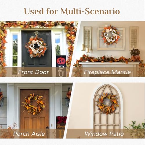 Couronne d'automne pour porte entrée : déco Thanksgiving de 50,8 cm - 8