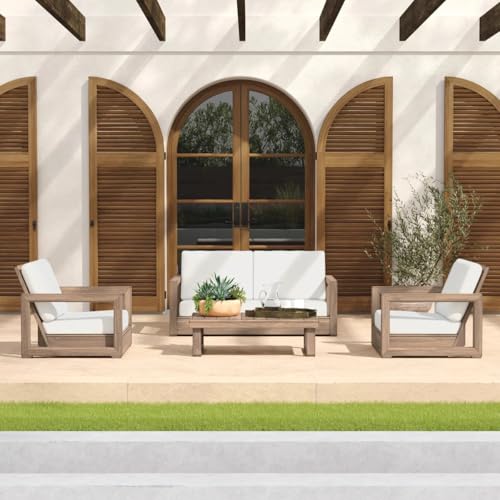 Image of Solid Sheesham Wood Sofa Set for Living Room | Natural Finish Wooden Sofa with Cushions for Home & Balcony | Solid Wood Sofa | Rosewood Sofa Set for Home & Office (2+1+1Seater With Coffee table)