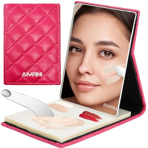 AKIRO Stainless Steel Cosmetic Makeup Palette, Professional Cosmetic Mixing Makeup Palette Spatula Makeup Artist Tool, Beauty Salon Color Cream Mixing Palette With A Spatula Makeup Nail Art Palette