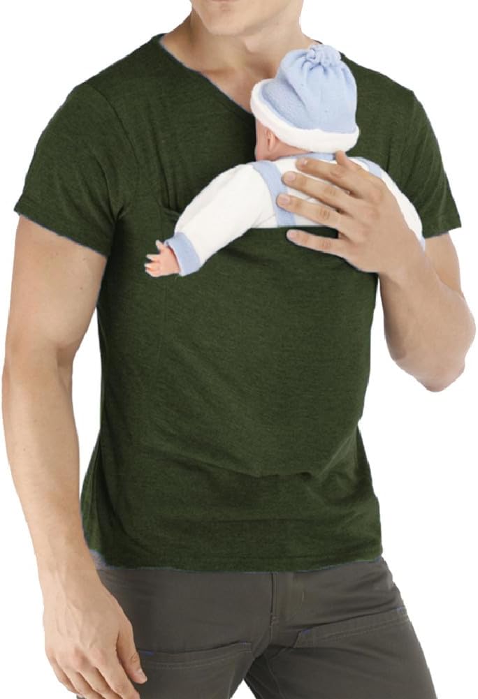 Men's Baby Carrier Soothe V Neck Short Sleeve Kangaroo T Shirt - Image 2