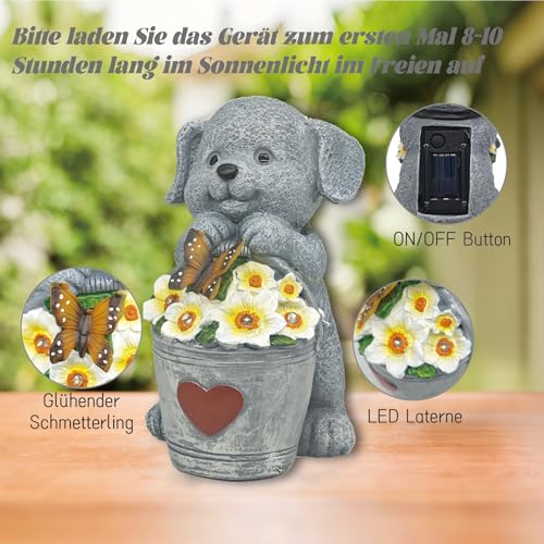 yiilead 17cm Solar Hund Gartendeko,Hund Gartenfiguren mit Schmetterlinge für außen,Geschenke für Frauen,Einzigartige Housewarming für Mütter, Liebhaber Geschenke