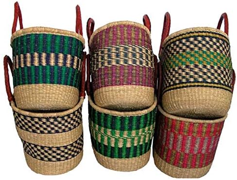 Ghana African Handmade Woven Oval Picnic Shopping Baskets (Multiple Colors) 1 EA