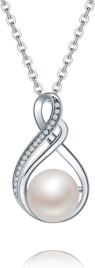 10mm Infinity Sterling silver Pearl Pendant Necklace for Women 18 inch