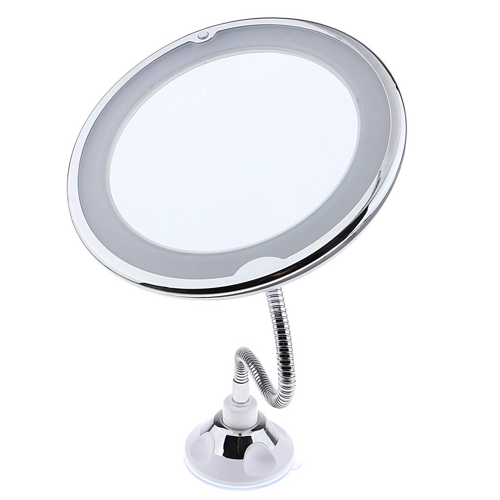 Fenteer Kosmetikspiegel LED mit Licht, 10x Vergrößerung mit Saugnapf, 360° Schwenkbar, Make-Up Schminkspiegel Beleuchtet mit Blendfreier Beleuchtung