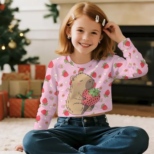 Crop Tops for Kids Fall Outfits Long Sleeve Shirts for Girls Cropped Sweatshirt Active Clothes 5-14 Years3