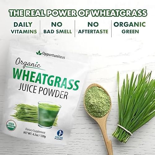 Opportuniteas Organic Raw Wheatgrass Juice Powder - Grown & Dried in USA - Premium Green Superfood Supplement - Vegan & Non-GMO - 4.5 oz - Thumbnail 4