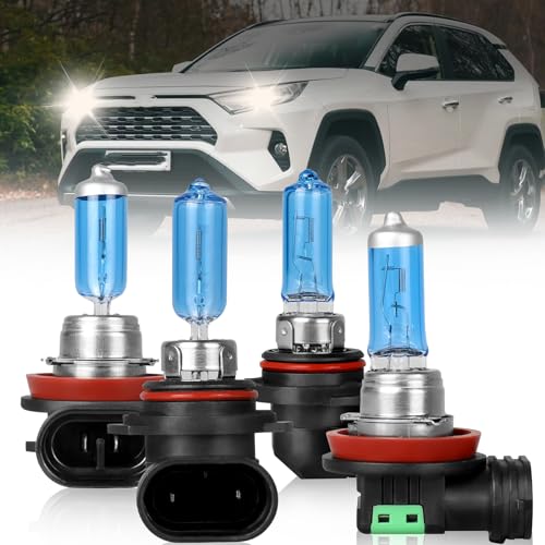 Fit For Toyota RAV4 2016 2017 2018 High Performance Halogen Headlight Bulbs 9012 High Low Beam+H11 Fog Light Bulbs, Super Bright Front Light Car Replacement Bulb Combo, 4PCS