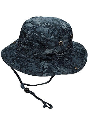 MG Men's Washed Cotton Twill Chin Cord Outdoor Hunting Hat, Midnight Digital, L
