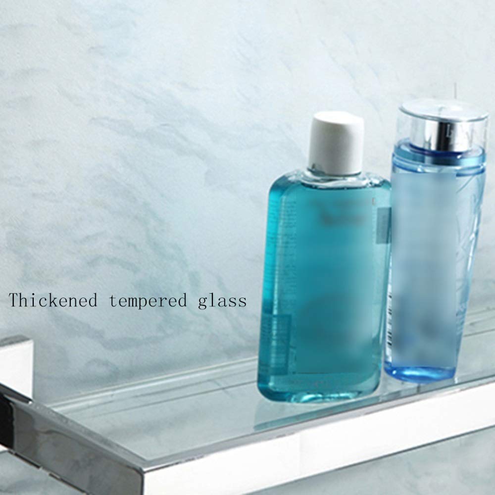 Moderno estante de baño con cristal templado de 8 mm de grosor, montaje en pared, soporte rectangular de cromo pulido, disponible en tamaños de 50 cm y 70 cm