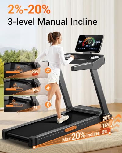 Image of CURSOR Treadmills for Home with 20% Auto /Manual Incline, 400 lb Capacity & 8.7MPH Compact Folding Treadmill 3.5HP Brushless, 42.5 inch *16.1 inch Running Area & Shock Absorption for Running /Walking