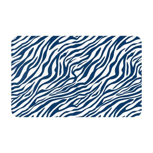 Alfombras de baño antideslizantes y lavables, tapetes de cocina para suelo, alfombras de entrada para interiores, con estampado de cebra azul y blanco, alfombra de puerta de baño con respaldo de goma