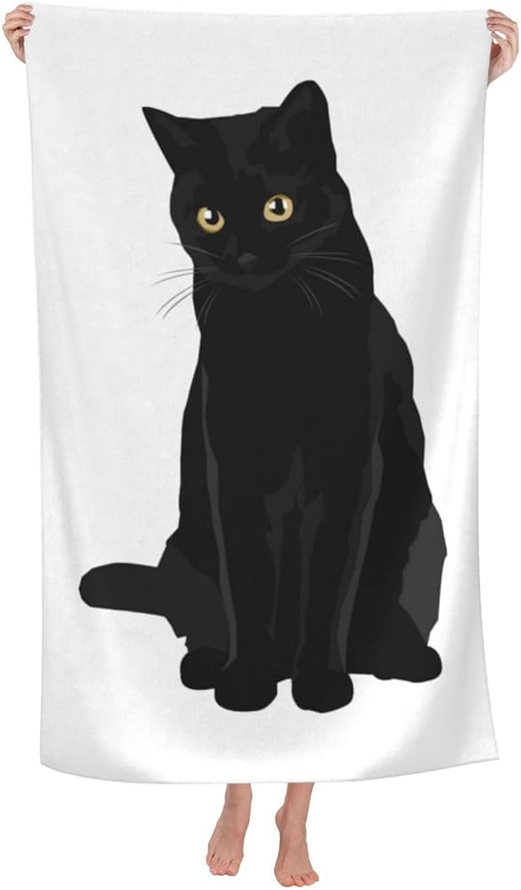 Amazon｜黒猫 猫 猫柄 面白い ねこ バスタオル 大判 吸水速乾 フェイス