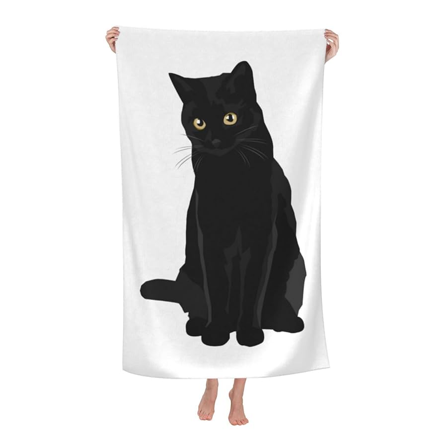 Amazon｜黒猫 猫 猫柄 面白い ねこ バスタオル 大判 吸水速乾