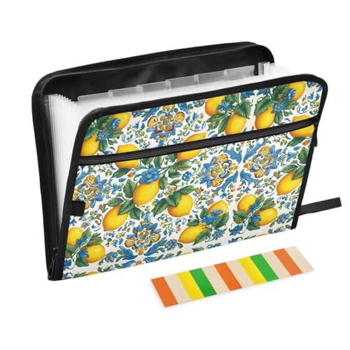 ALAZA Lemon with Leaves Fruit Expandable Filing Folder Storage Organiser Box Files, 13 Pockets Zip Filing Folders for Home or Office Documents