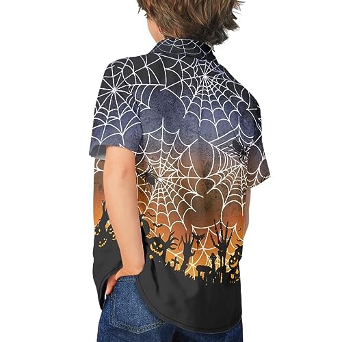 Pinupub Kids Button Down Halloween Shirts for Boys Girls Short Sleeve Spread Collar Hawaiian Shirt4