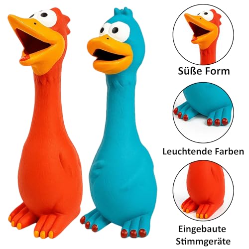 JcvPot Hundespielzeug Unzerstörbar, 2 Pack Quietschspielzeug Hund, Ente Hundespielzeug, Gummihuhn, Anti Stress Ente Für Hunde, Rot Und Blau, Für Kleine Und Mittelgroße Hunde