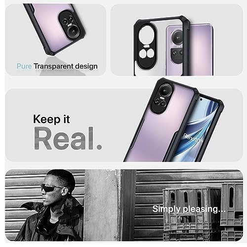 Image of Pikkme Ultra Hybrid Back Cover for Oppo Reno 10 5G | Raised Edges |Crystal Clear Transparent | Full Camera Protection Bumper Case (Black)