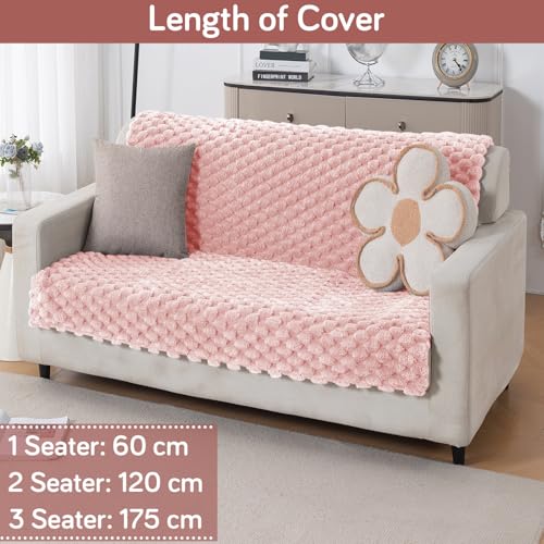Image of HOKIPO Luxury Rabbit Wool Plush Sofa Cover for 2-Seater Sofa | Soft, Thick & All-Season | Full Protection for Seat & Back | 'BunnySoft Series' (180x120 cm), Flamingo Pink (AR-6667-PNK)
