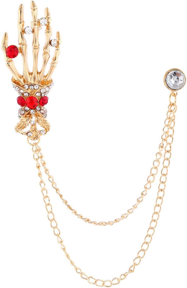 OSALADI Gold Retro Rhinestone Skull Hand Brooch Pin Halloween Skeleton Brooch Party Accessory for Women Vintage Gothic Jewelry