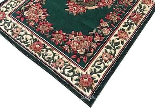 Image of Soft Thick Geometric Acrylic Washable Anti Skid Carpet. for Living Room Bedroom. Hall Size 9 x 12 feet (150X210 Cm) Green D21