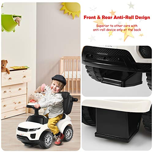 Image of Costzon 3 in 1 Ride on Push Car, Stroller Sliding Walking Car with Horn, Music, Light, Under Seat Storage, Parental Handle, Armrest Guardrails, Ride on Toy for Boys & Girls (White)